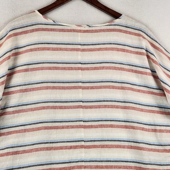 Beach Lunch Lounge Collection Top Women S/P Cream Multi Striped Tie Linen Cotton - Picture 7 of 12